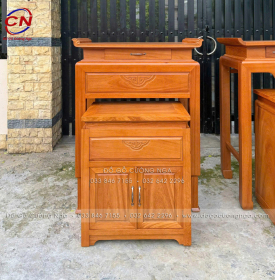 Bàn Thờ Gỗ Gõ Đỏ Kèm Tủ Cơm 98cm Phong Thủy Đẹp Cho Chung Cư, Nhà Phố
