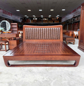 Giường Ngủ Gỗ Sồi Nga Màu Óc Chó Mẫu Chân Quỳ Bọc Nệm Cao Cấp (Giao Khách)