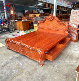 Giường Ngủ Gỗ Hương Đá Mẫu Trám 2 Ngăn Kéo Cao Cấp 