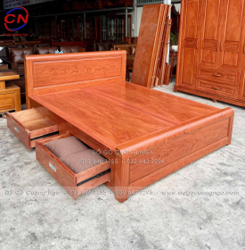 Giường gỗ hương đá ngăn kéo hiên đại 