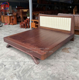 Giường Ngủ Gỗ Óc Chó Kiểu Nhật Chân Thuyền Đầu Nệm 