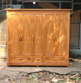 Tủ quần áo gỗ gxo đỏ 5 cánh 2m3