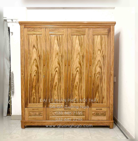 Tủ Quần Áo Gỗ Hương Xám 4 Cánh Mẫu Trơn 1m92