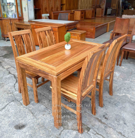 Bàn Ăn Gỗ Hương Xám 4 Ghế Lưng Tựa Cong