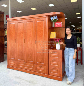 Tủ Áo Gỗ Hương Đá 4 Cánh Kèm Góc Trang Trí Bo Cạnh