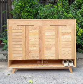 Tủ Giày Dép Gỗ Sồi Nga 4 Cánh Chân Cao Màu Tự Nhiên