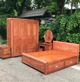 Tủ quần áo gỗ xoan đào 4 cánh cao cấp - mẫu đồng tiền 