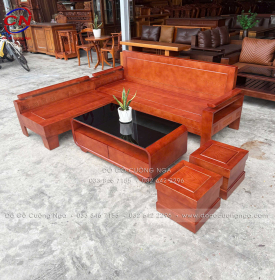 Sofa Gỗ Sồi Góc L 2m x 1m8 Bàn Boom Đẹp Thiết Kế Tựa Liền 