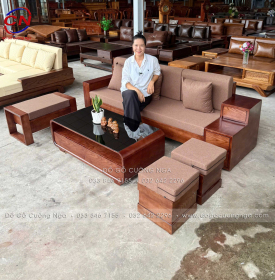 Sofa Văng Gỗ Sồi Nga Màu Óc Chó Có 3 Ngăn Kéo Dài 2m3