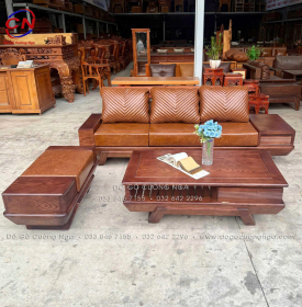 Bộ Bàn Ghế Sofa Gỗ Sồi Nga Chân Thuyền Kèm Nệm 3 Chi Tiết 
