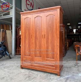Tủ Quần Áo Gỗ Cẩm Vân 3 Cánh 3 Buồng Mẫu Vòm Trơn Hiện Đại