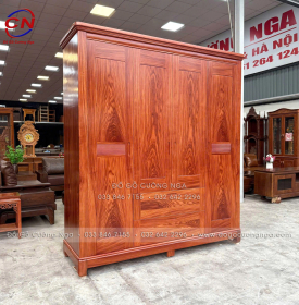 Tủ Quần Áo Gỗ Cẩm Vân 4 Cánh 3 Buồng Hiện Đại 