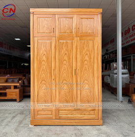 Tủ Áo Gỗ Gõ Đỏ 3 Cánh 2 Tầng Bền Đẹp 