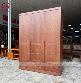 Tủ Áo Gỗ Sồi Nga 3 Cánh Màu Óc Chó Thiết Kế Hiện Đại Dài 1m6