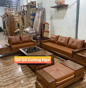 Bộ Ghế Sofa Gỗ Sồi 2 Văng Màu Óc Chó - Vế Trái 