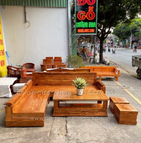  Bộ Ghế Sofa Gỗ Hương Xám Góc L Tay Trứng 2m3x2m