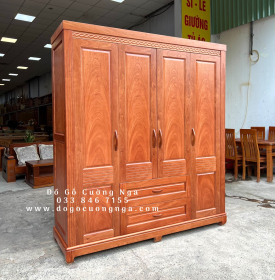 Tủ áo gỗ hương đá - 4 cánh mẫu hiện đại 