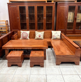 Bộ Bàn Ghế Sofa Gỗ Hương Đá Góc L 2m44x2m Cao Cấp 