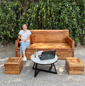 Giường Gấp Đa Năng Gỗ Hương Xám 2 Ngăn Kéo Kèm Bàn Trà Đôn Ngồi 