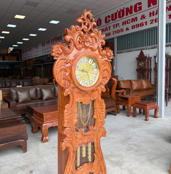 Đồng Hồ Gỗ Hương Đá Mẫu Hoa Hồng Cao Cấp 1m75