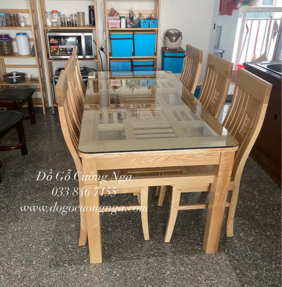 Bộ bàn ăn gỗ sồi nga 6 ghế dàn che giá rẻ - hiện đại BG 072