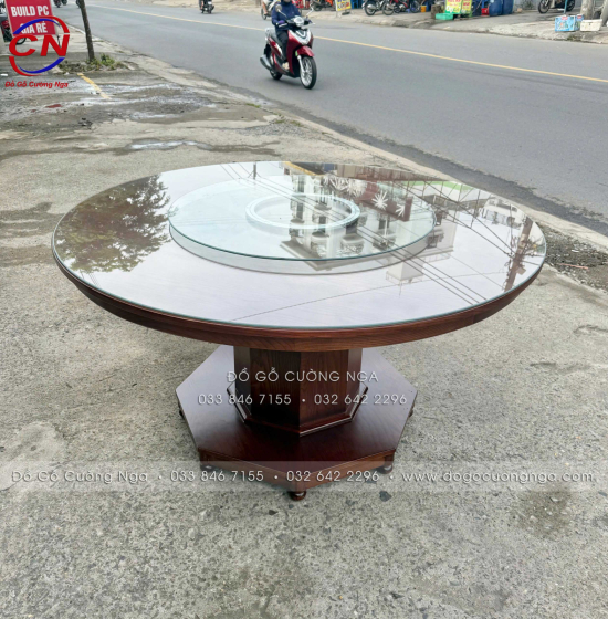 Bàn Ăn Gỗ Sồi Tròn 1m4 8 Ghế Màu Óc Chó Cao Cấp
