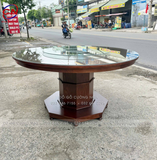 Bàn Ăn Gỗ Sồi Tròn 1m4 8 Ghế Màu Óc Chó Cao Cấp