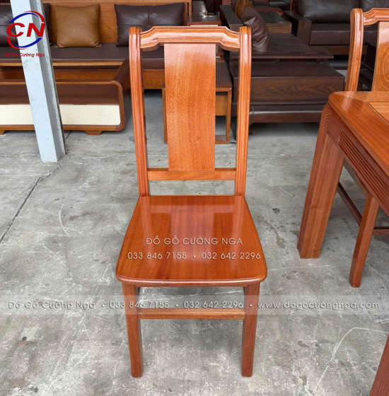 Bàn ăn gỗ xoan đào hiện đại 6 ghế một lá tựa cong 