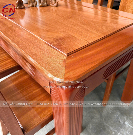 Bàn ăn gỗ xoan đào hiện đại 6 ghế một lá tựa cong 
