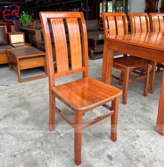 Bàn ăn gỗ xoan đào kèm 6 ghế 2 lá hiện đại