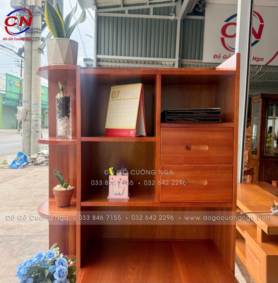Bàn Làm Việc Gỗ Xoan Đào Kèm Kệ Sách Hiện Đại, Bền Chắc
