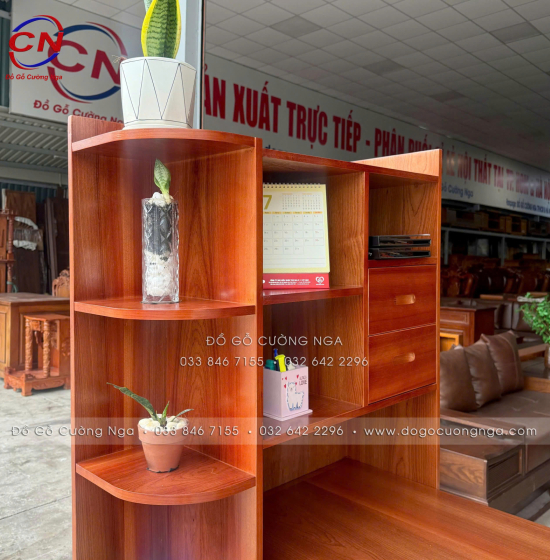 Bàn Làm Việc Gỗ Xoan Đào Kèm Kệ Sách Hiện Đại, Bền Chắc