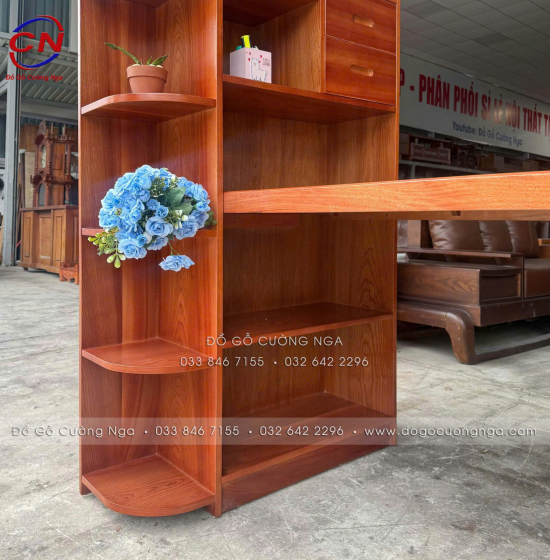 Bàn Làm Việc Gỗ Xoan Đào Kèm Kệ Sách Hiện Đại, Bền Chắc