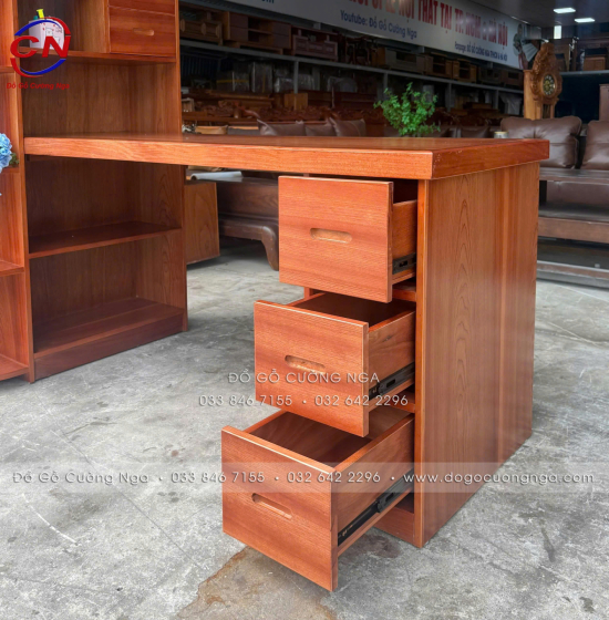 Bàn Làm Việc Gỗ Xoan Đào Kèm Kệ Sách Hiện Đại, Bền Chắc