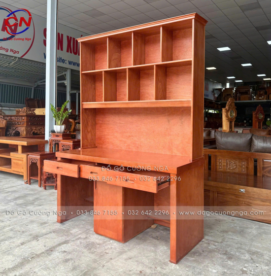 Bàn Học Đôi Gỗ Xoan Đào 1m4 Cho 2 Bé Ngồi – Rộng Rãi, Chắc Chắn