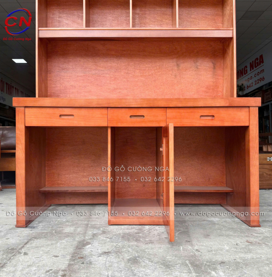 Bàn Học Đôi Gỗ Xoan Đào 1m4 Cho 2 Bé Ngồi – Rộng Rãi, Chắc Chắn
