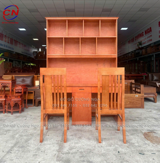 Bàn Học Đôi Gỗ Xoan Đào 1m4 Cho 2 Bé Ngồi – Rộng Rãi, Chắc Chắn
