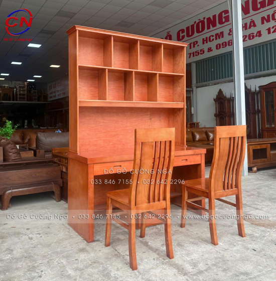Bàn Học Đôi Gỗ Xoan Đào 1m4 Cho 2 Bé Ngồi – Rộng Rãi, Chắc Chắn