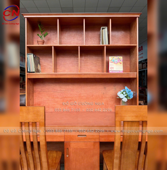 Bàn Học Đôi Gỗ Xoan Đào 1m4 Cho 2 Bé Ngồi – Rộng Rãi, Chắc Chắn