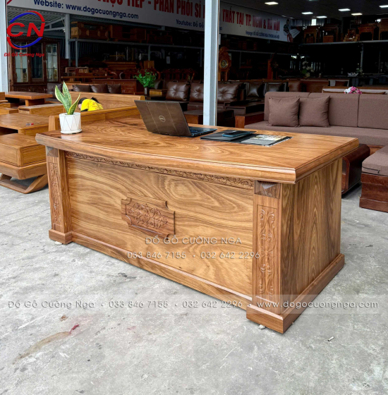 Bàn Làm Việc Gỗ Hương Xám 1m87 Dành Cho Giám Đốc Mẫu Hoa Dây