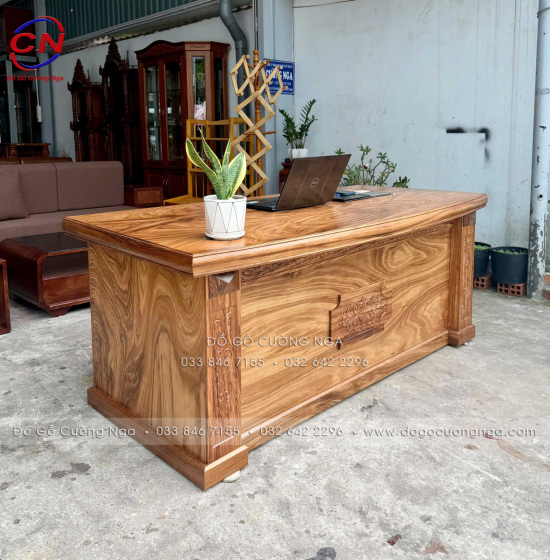 Bàn Làm Việc Gỗ Hương Xám 1m87 Dành Cho Giám Đốc Mẫu Hoa Dây