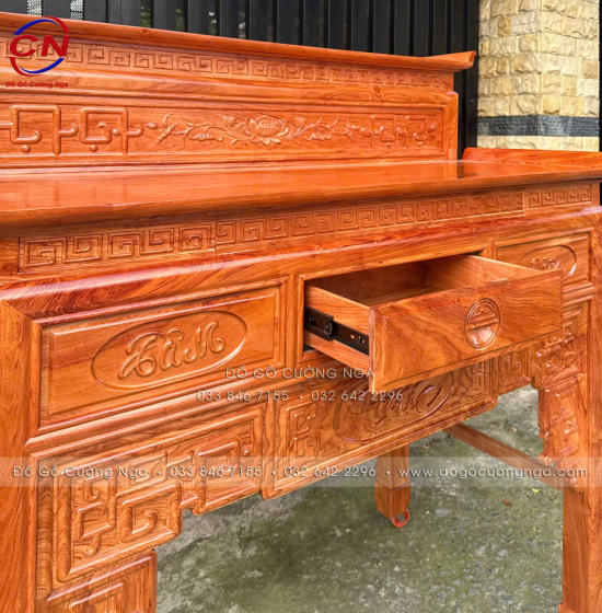 Bàn Thờ Gia Tiên Gỗ Hương Đá 2 Tầng Chạm Sen Cao Cấp