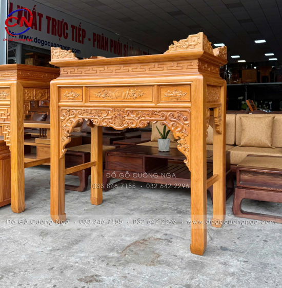 Bàn thờ gia tiên gỗ gõ đỏ kèm tủ táp 1m27 hiện đại BT 06