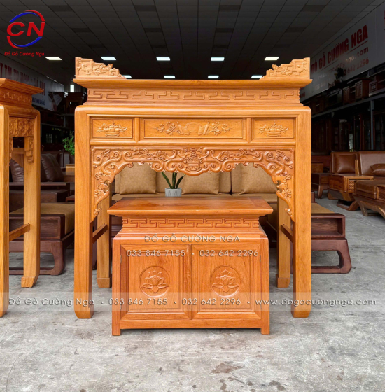 Bàn thờ gia tiên gỗ gõ đỏ kèm tủ táp 1m27 hiện đại BT 06