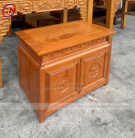 Bàn Thờ Gỗ Gõ Đỏ 1m27 Chạm Sen Kèm Tủ Cơm 
