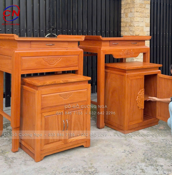 Bàn Thờ Gỗ Gõ Đỏ Kèm Tủ Cơm 98cm Phong Thủy Đẹp Cho Chung Cư, Nhà Phố