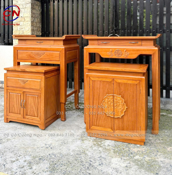 Bàn Thờ Kèm Tủ Cơm Gỗ Gõ Đỏ 1m07 Cho Chung Cư, Căn Hộ 