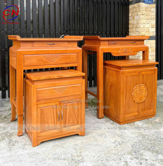 Bàn Thờ Gỗ Gõ Đỏ Kèm Tủ Cơm 98cm Phong Thủy Đẹp Cho Chung Cư, Nhà Phố