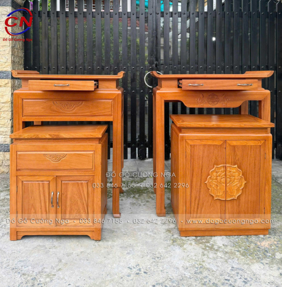 Bàn Thờ Gỗ Gõ Đỏ Kèm Tủ Cơm 98cm Phong Thủy Đẹp Cho Chung Cư, Nhà Phố