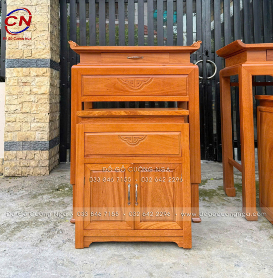 Bàn Thờ Gỗ Gõ Đỏ Kèm Tủ Cơm 98cm Phong Thủy Đẹp Cho Chung Cư, Nhà Phố